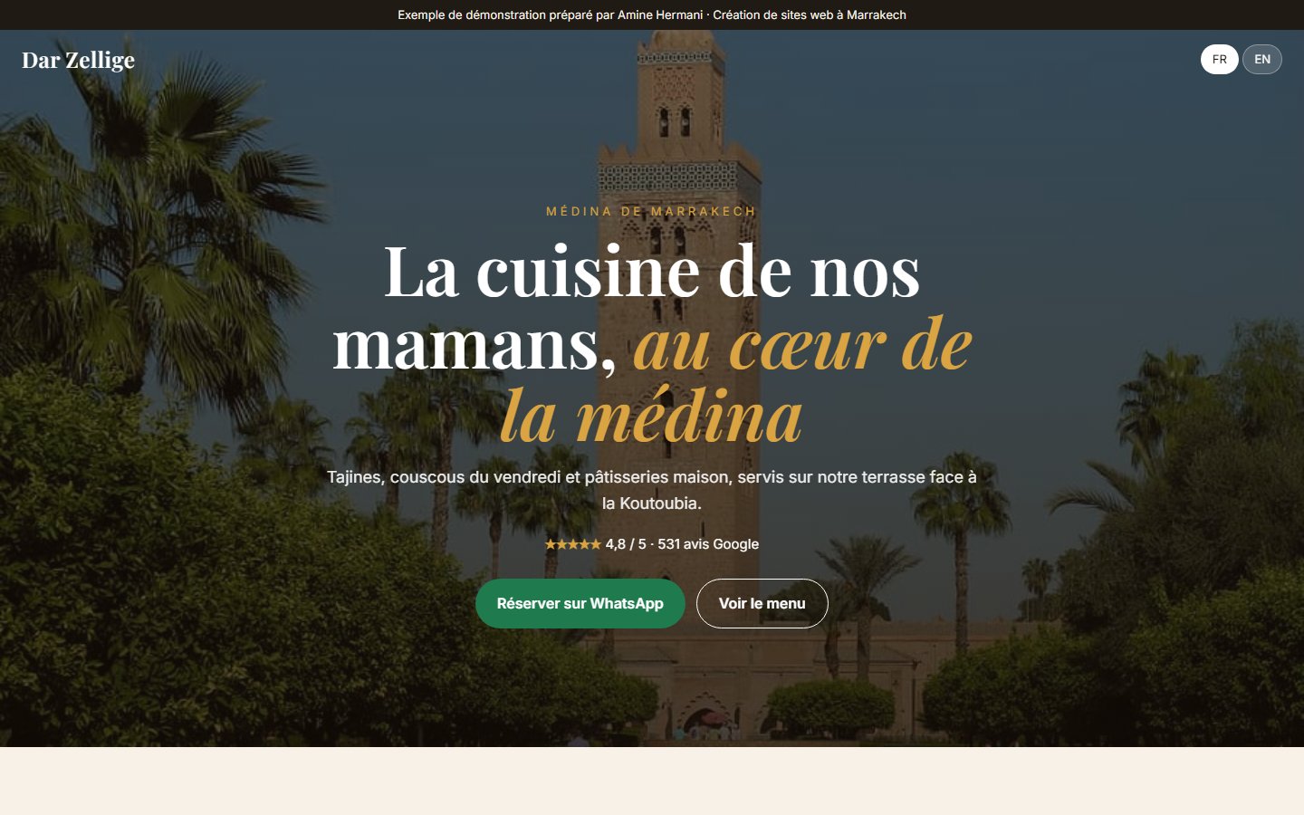 Exemple de site de restaurant